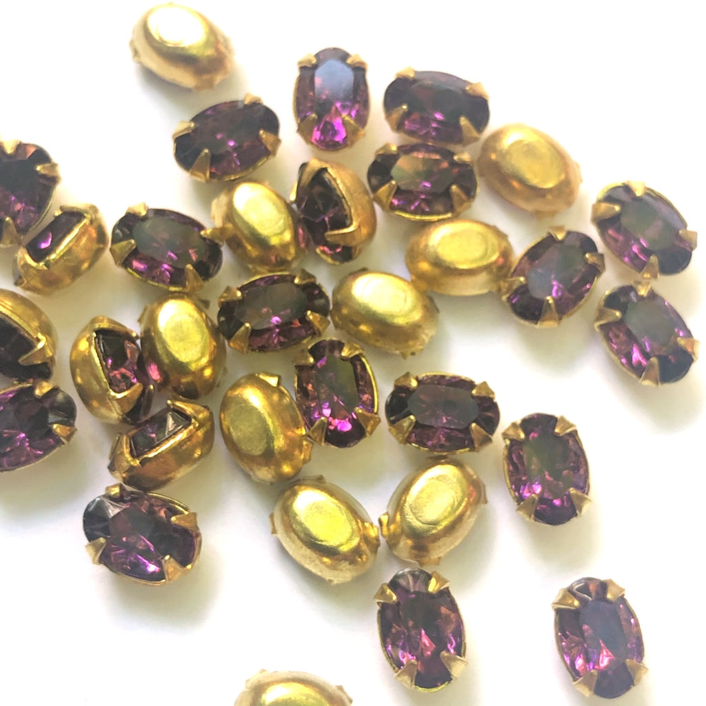 6X4MM 4-Prong Set Oval Amethyst/Brass (48 pieces)