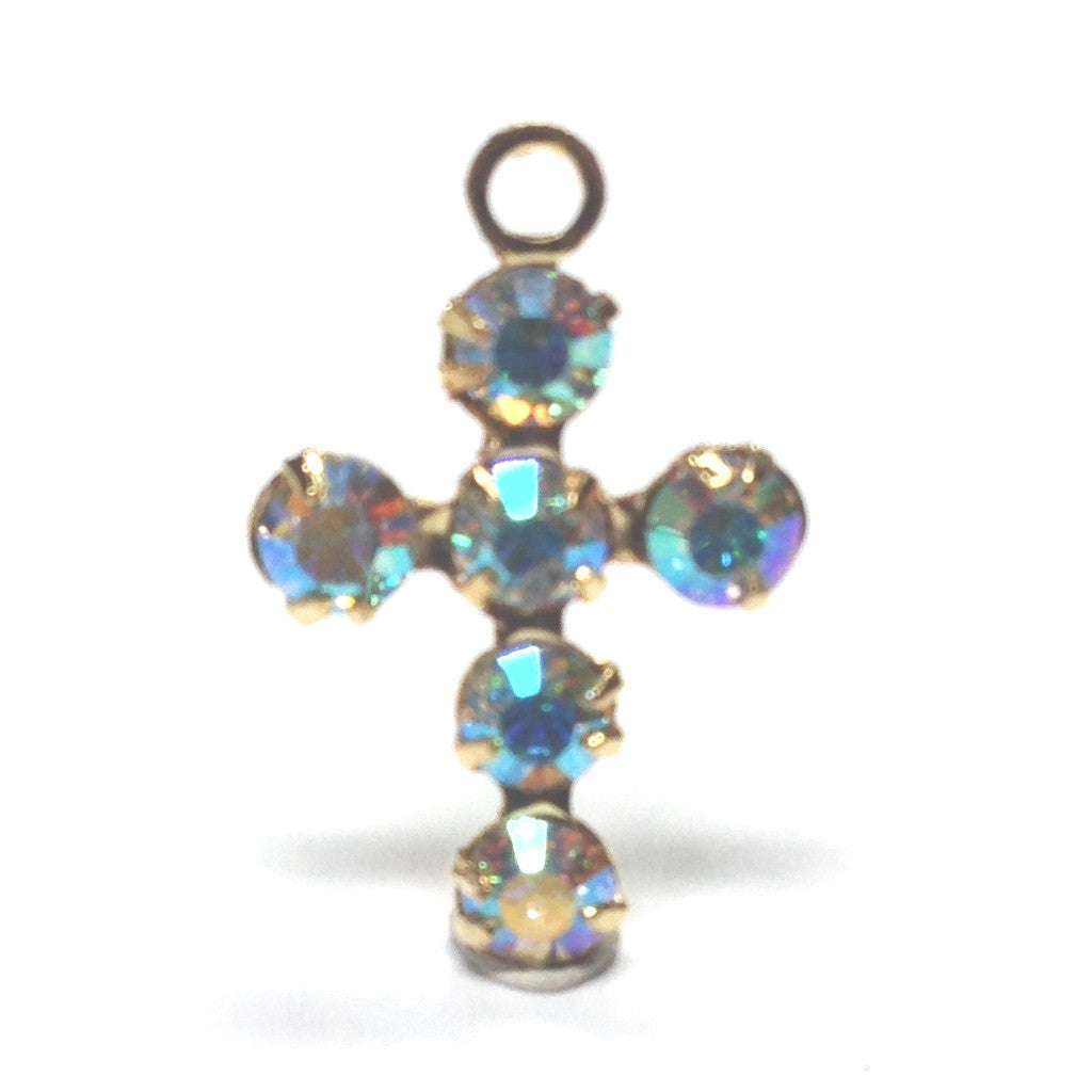 15MM Cross Drop Crystal Ab/Gold (12 pieces)