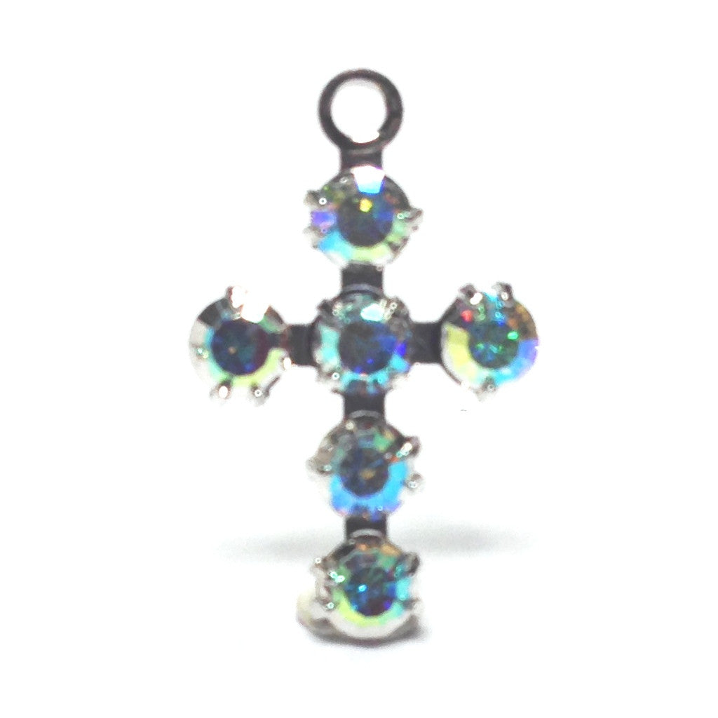 15MM Cross Drop Crystal Ab/Rhodium (12 pieces)