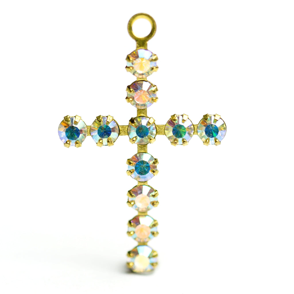 20MM Cross Drop Crystal Ab/Brass (12 pieces)