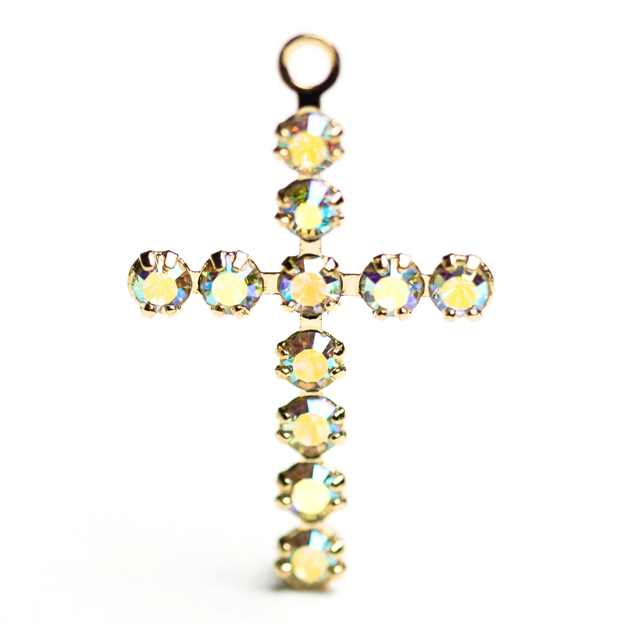 20MM Cross Drop Crystal Ab/Gold (12 pieces)