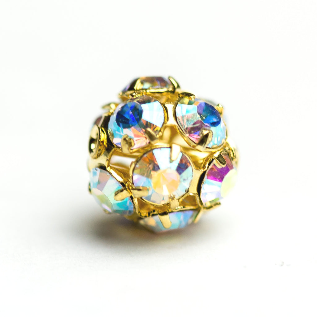 10MM Rhinestone Ball Crystal Ab/Gold (2 pieces)