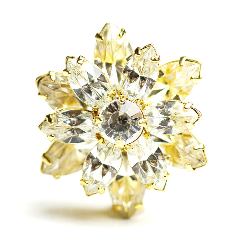 23.4MM Navette Button Crystal/Gold (1 piece)