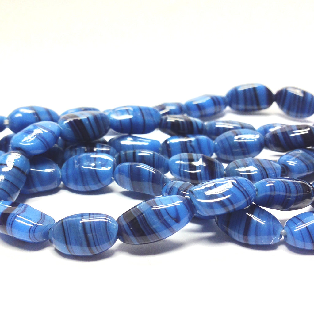 11X7MM Blue w/Black Swirl Glass Baroque Oval Bead (72 pieces)