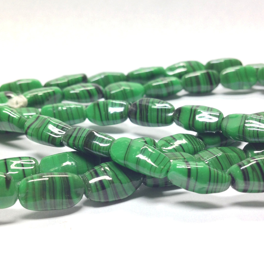 11X7MM Green w/Black Swirl Glass Baroque Oval Bead (72 pieces)