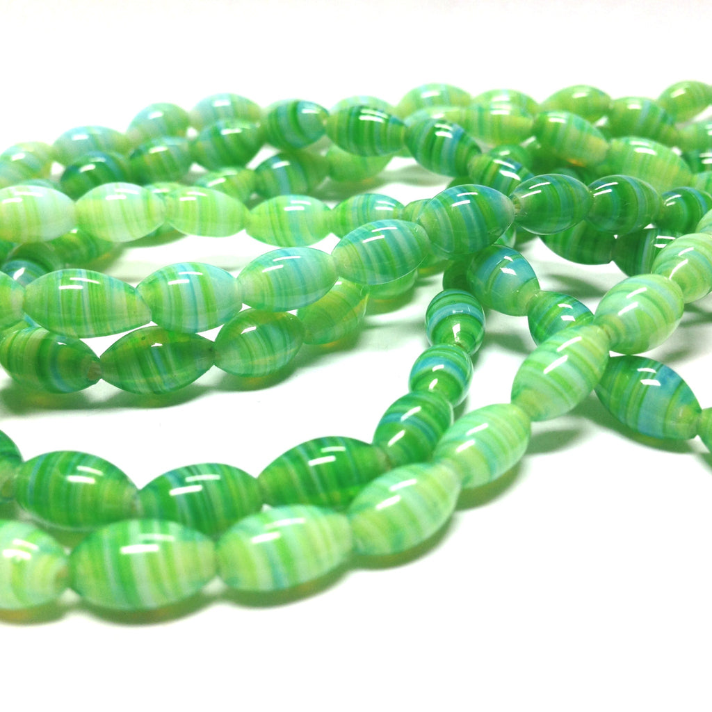 11X7MM Green w/White Swirl Glass Oval Bead (72 pieces)