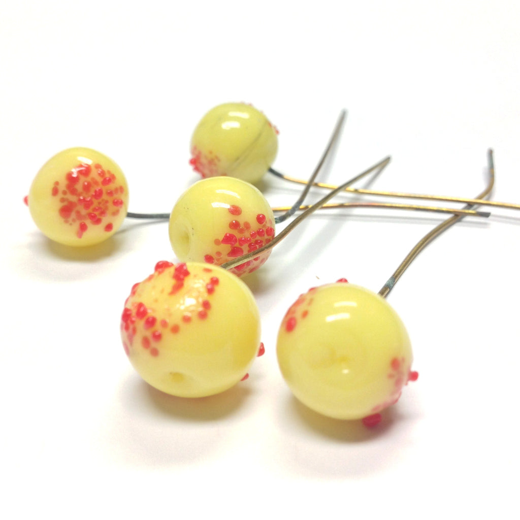 Yellow w/Red Glass Fruit On Wire (12 pieces)