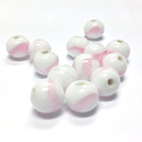 8MM White/Pink Glass Round Bead (100 pieces)