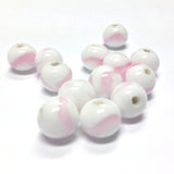 10MM White/Pink Glass Round Bead (36 pieces)