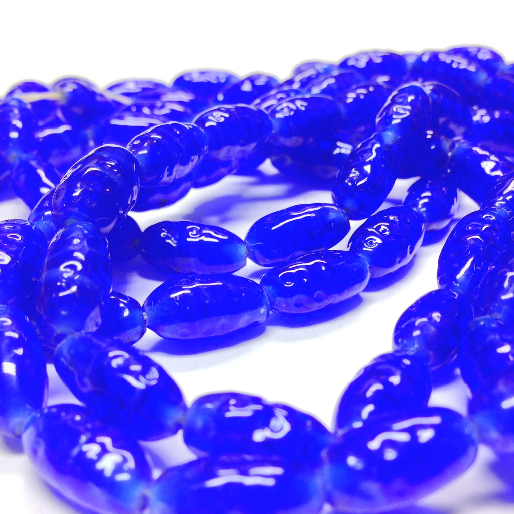 6X12MM Sapphire Blue Swirl Glass Oval Bead (72 pieces)