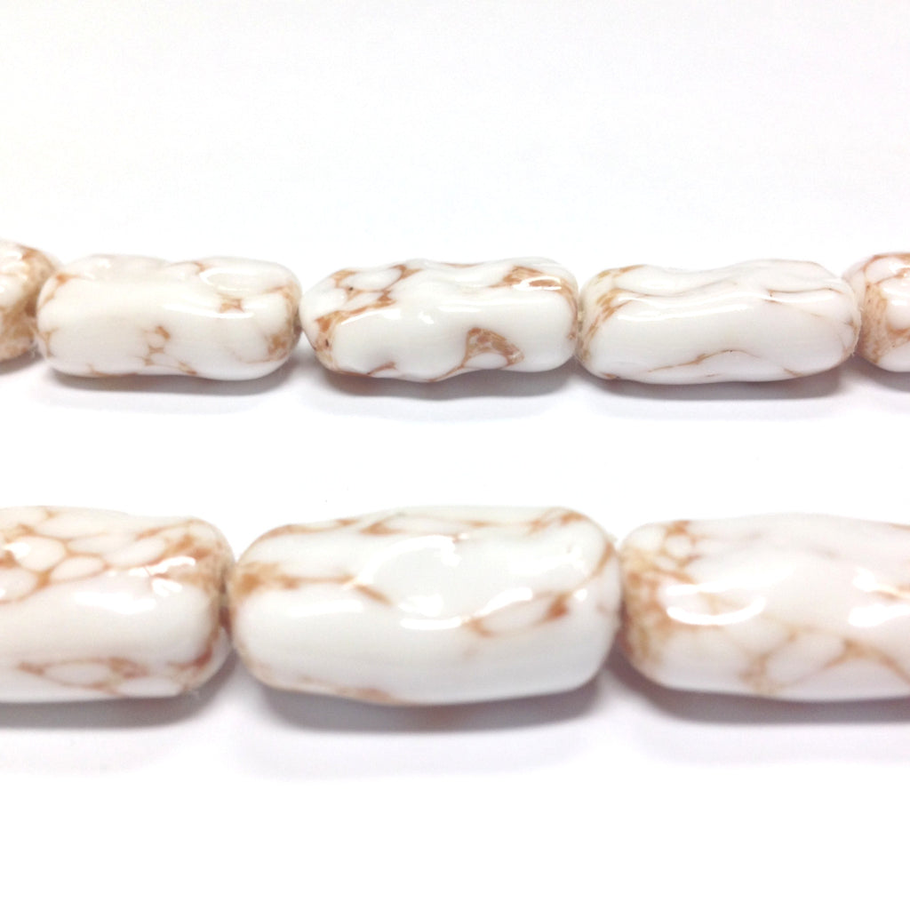 28X19MM White/Gold Glass Bead (12 pieces)