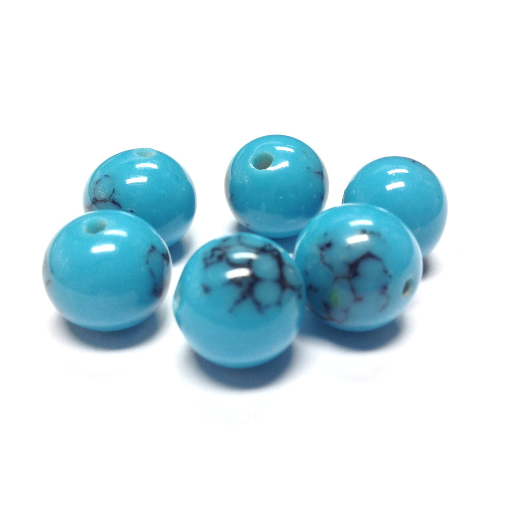 12MM Blue Turquoise Matrix Glass Bead (36 pieces)