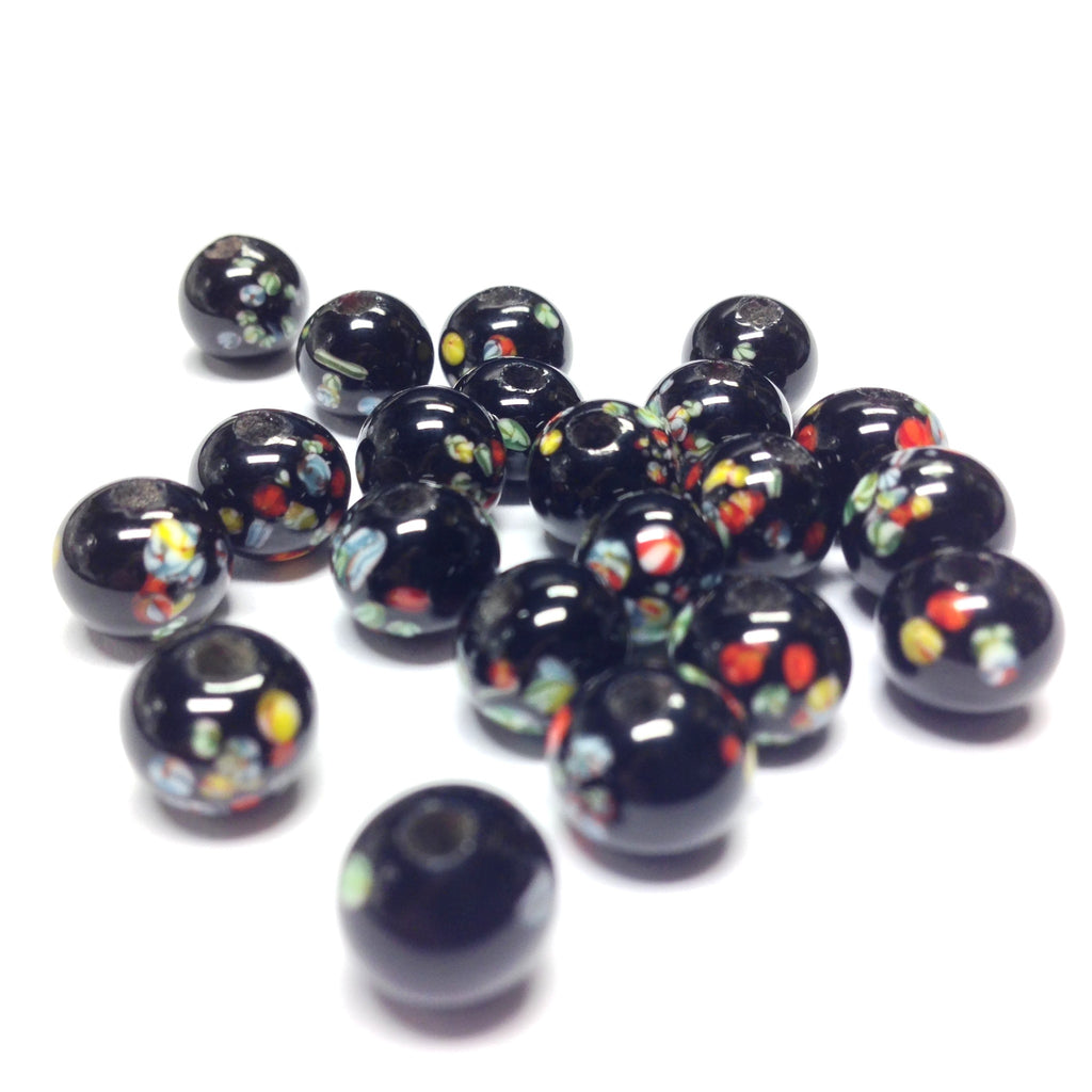 6MM Black Round Glass Tombo Bead (36 pieces)
