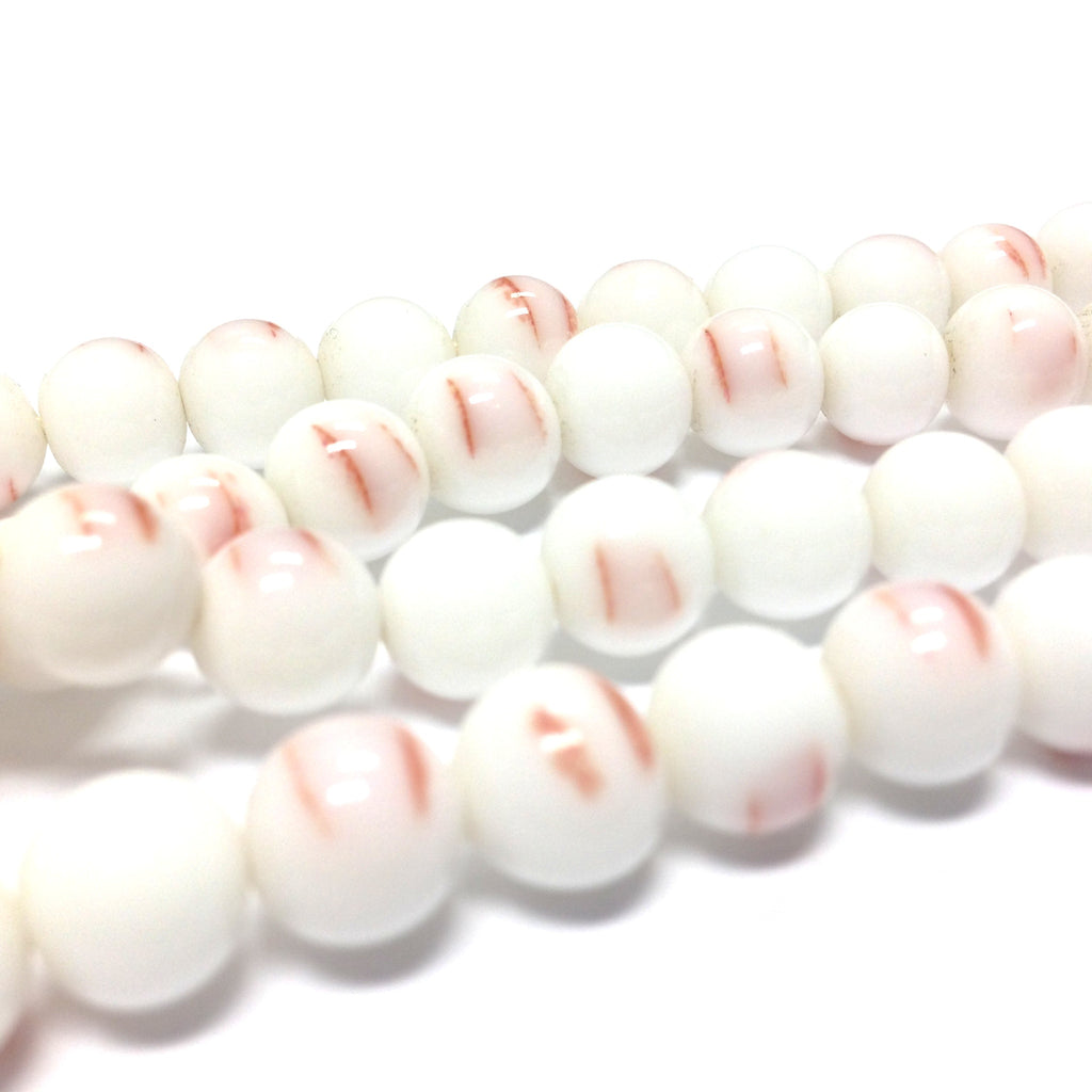 8MM White Peach Coral Glass Round Bead (100 pieces)
