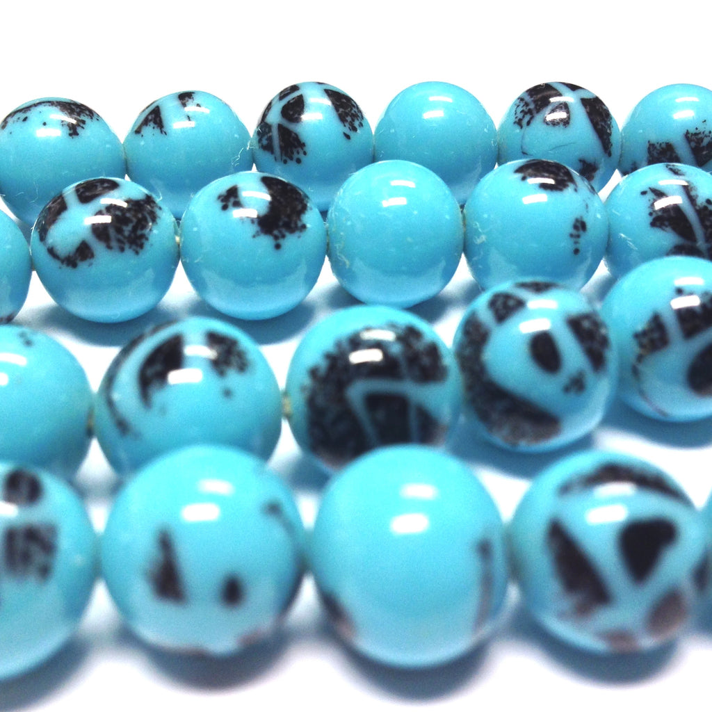 10MM Blue Turquoise Matrix Glass Round Bead (36 pieces)