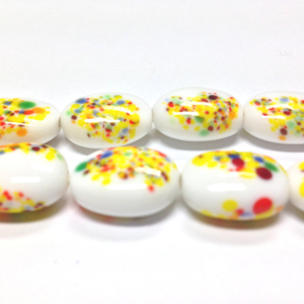 16X12MM Yellow/White Oval Glass Floral Bead (36 pieces)