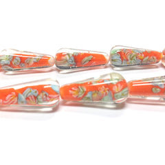 22X9MM Orange Floral Tombo Glass Pear Bead (24 pieces)