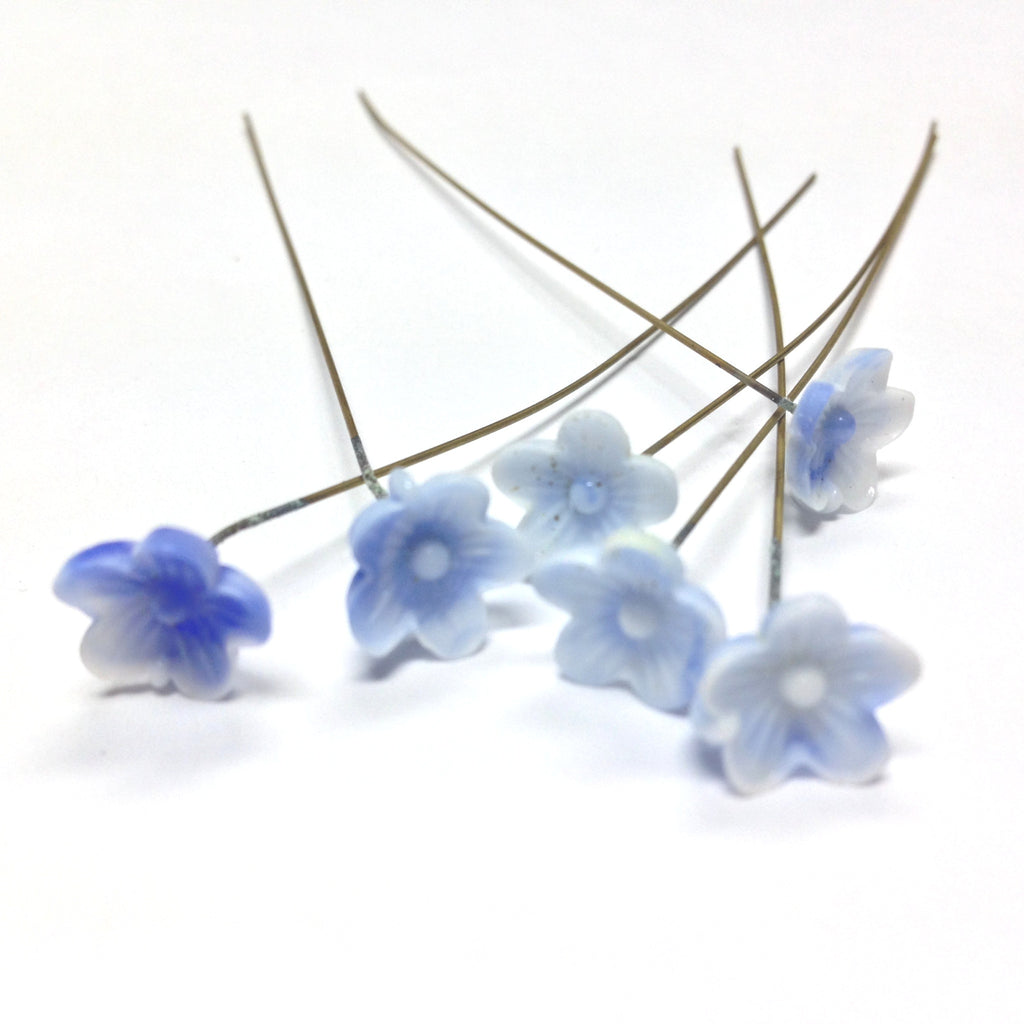 10MM Blue Glass Flower On Wire (72 pieces)