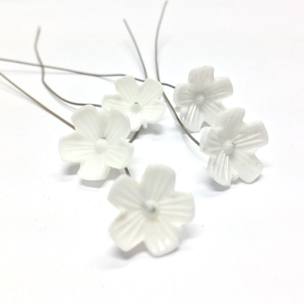 14MM White Glass Flower On Wire (36 pieces)