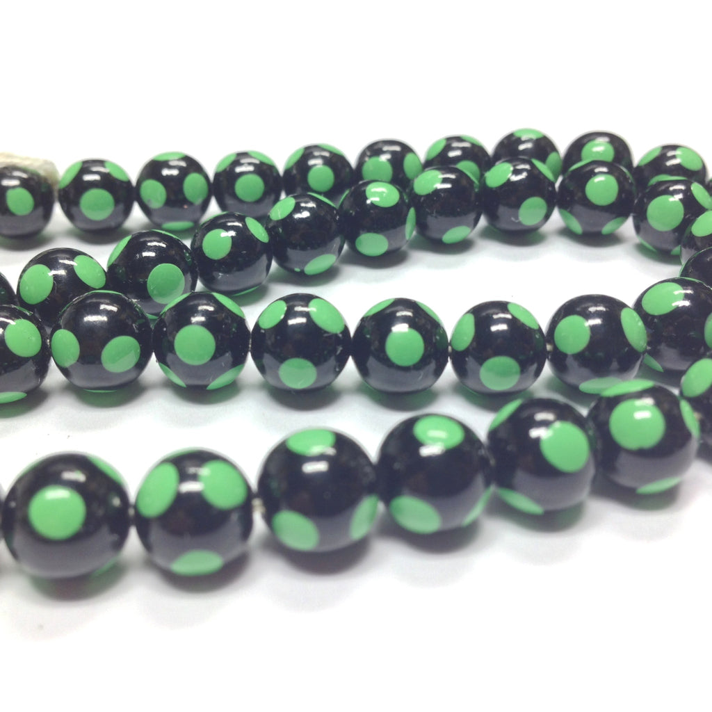 8MM Black Bead With Green Polka Dots (144 pieces)