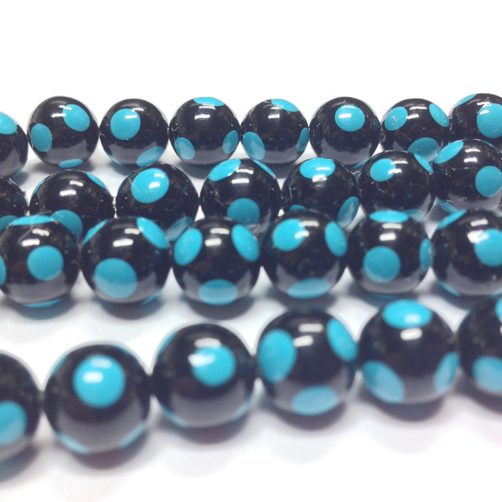 8MM Black Bead With Turquoise Polka Dots (144 pieces)