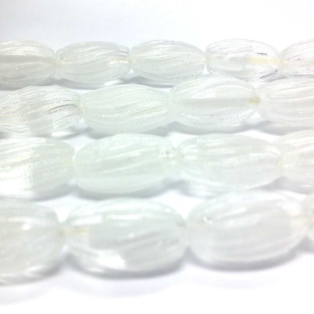 14MM White Fluted Oval Glass Bead (100 pieces)