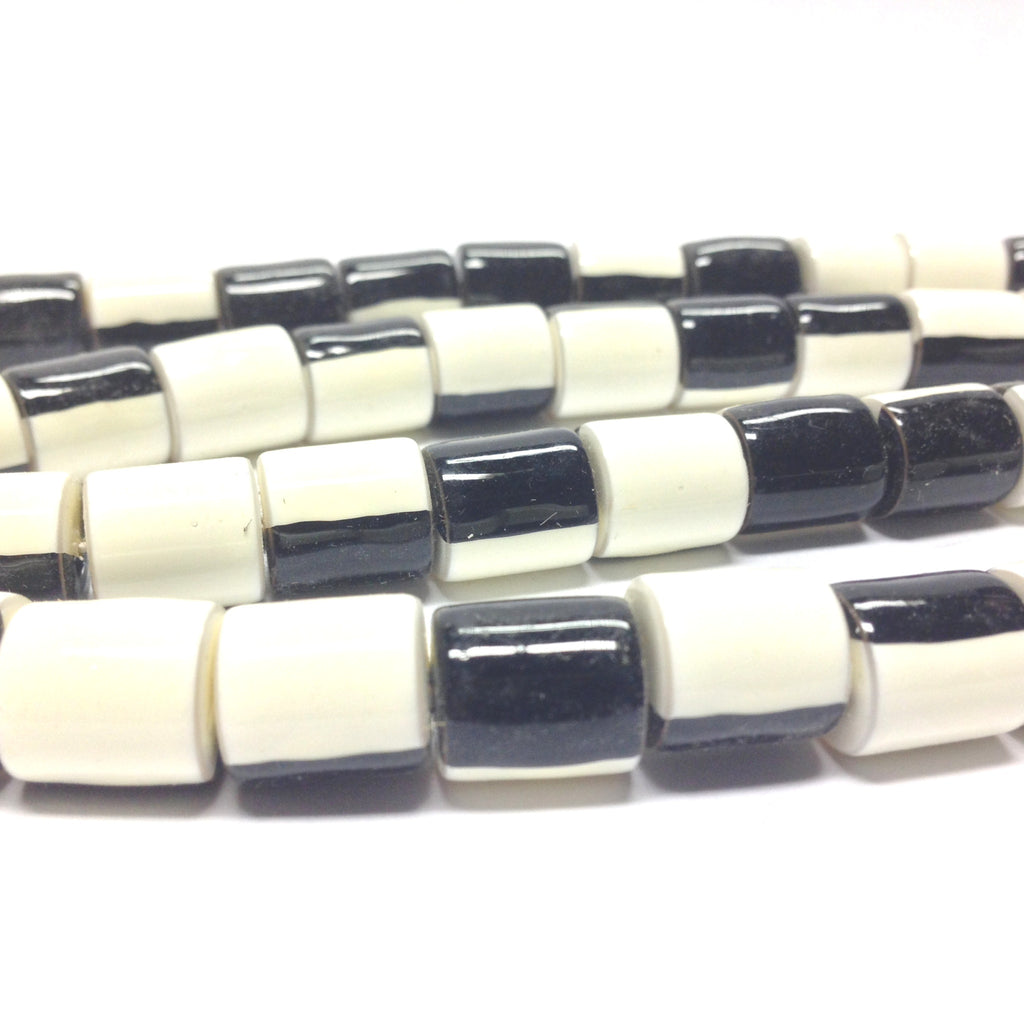 11X10MM Black And White Plastic Tube Bead (72 pieces)