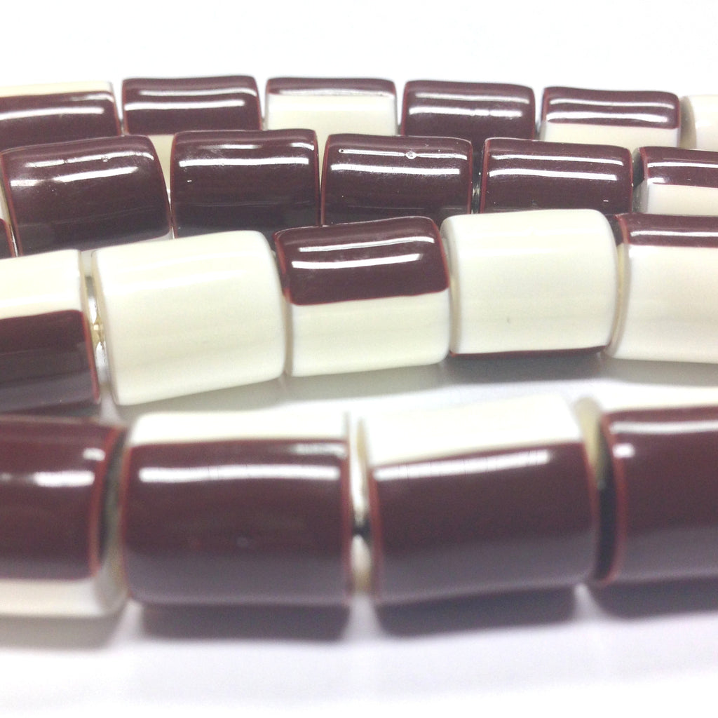 11X10MM Brown And White Plastic Tube Bead (72 pieces)