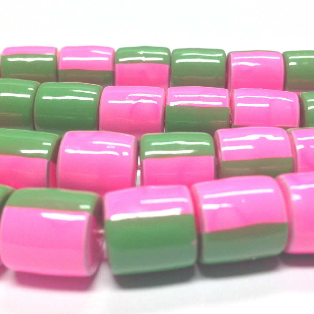 7X6MM Pink And Green Plastic Tube Bead (72 pieces)