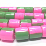 7X6MM Pink And Green Plastic Tube Bead (72 pieces)