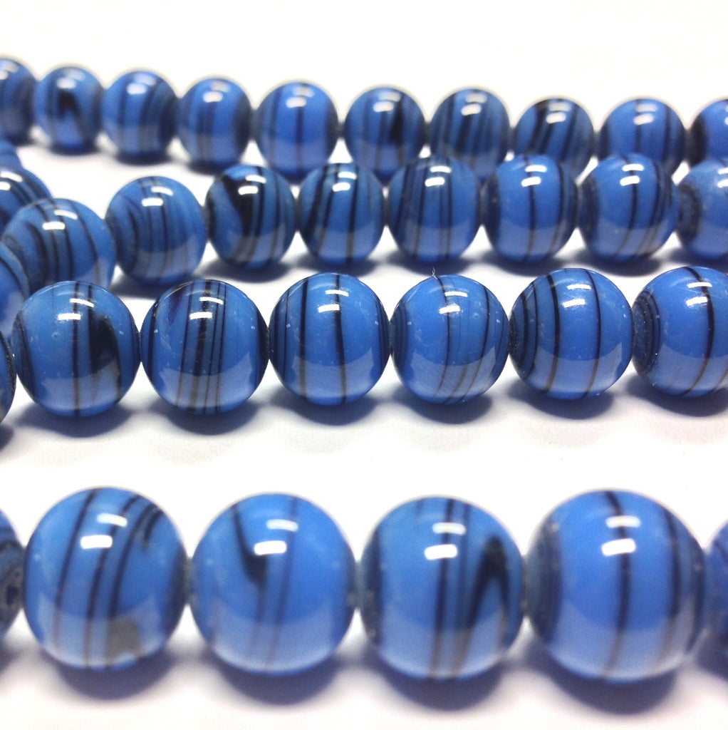 10MM Blue Glass Swirl Beads (100 pieces)