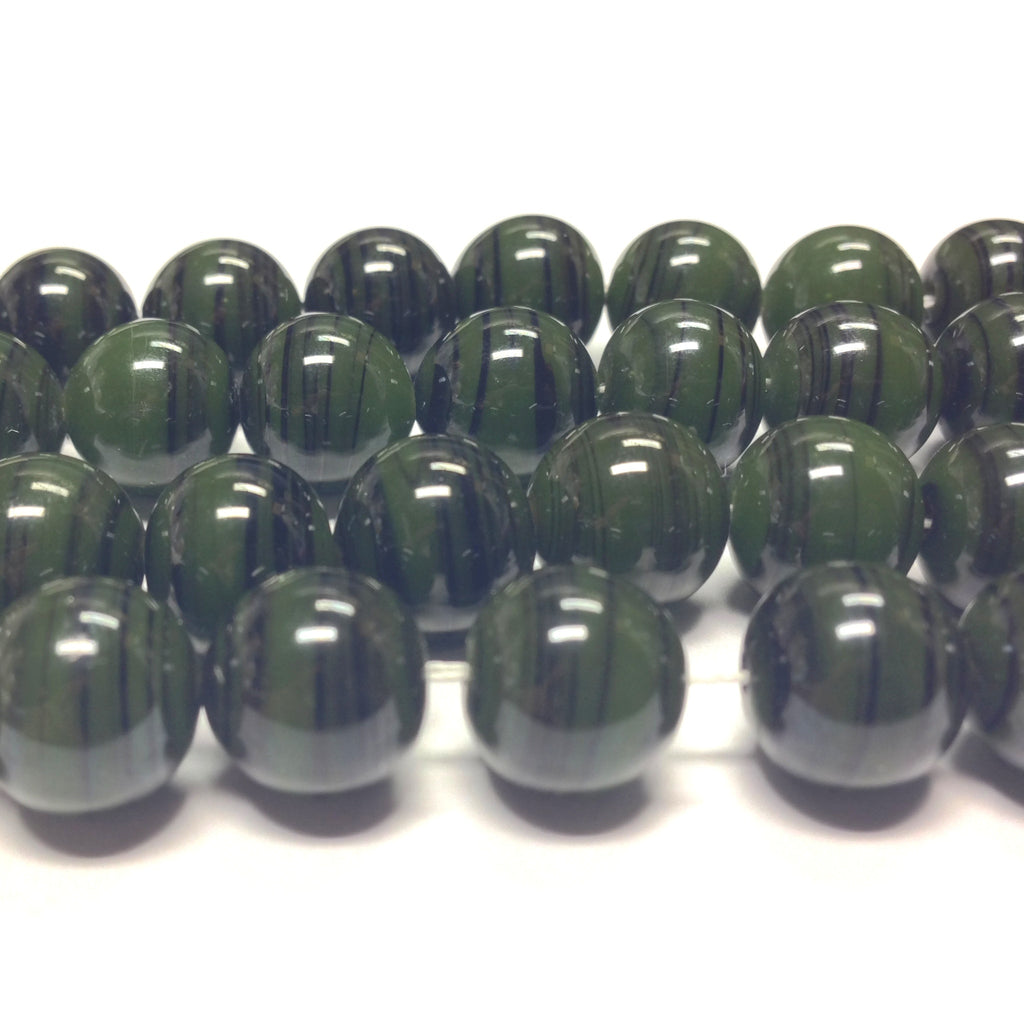 10MM Olive Glass Swirl Beads (100 pieces)
