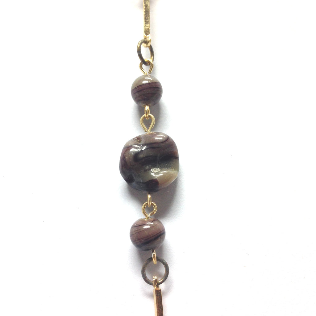 Brown Glass Beads Linked w/Gold Chain (4 Pcs. ~1 Ft Each) 
 (4 pieces)