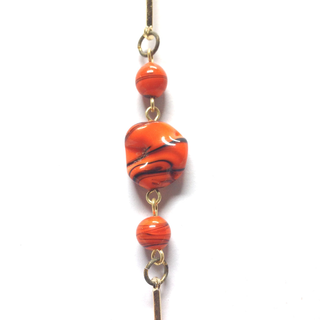 Orange Glass Beads Linked w/Gold Chain (4 Pcs. ~1 Ft Each) (4 pieces)