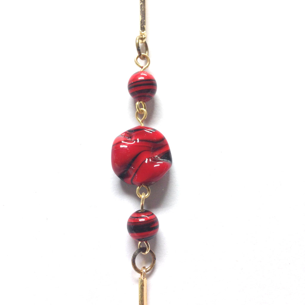 Red Glass Beads Linked w/Gold Chain (4 Pcs. ~1 Ft Each) (4 pieces)