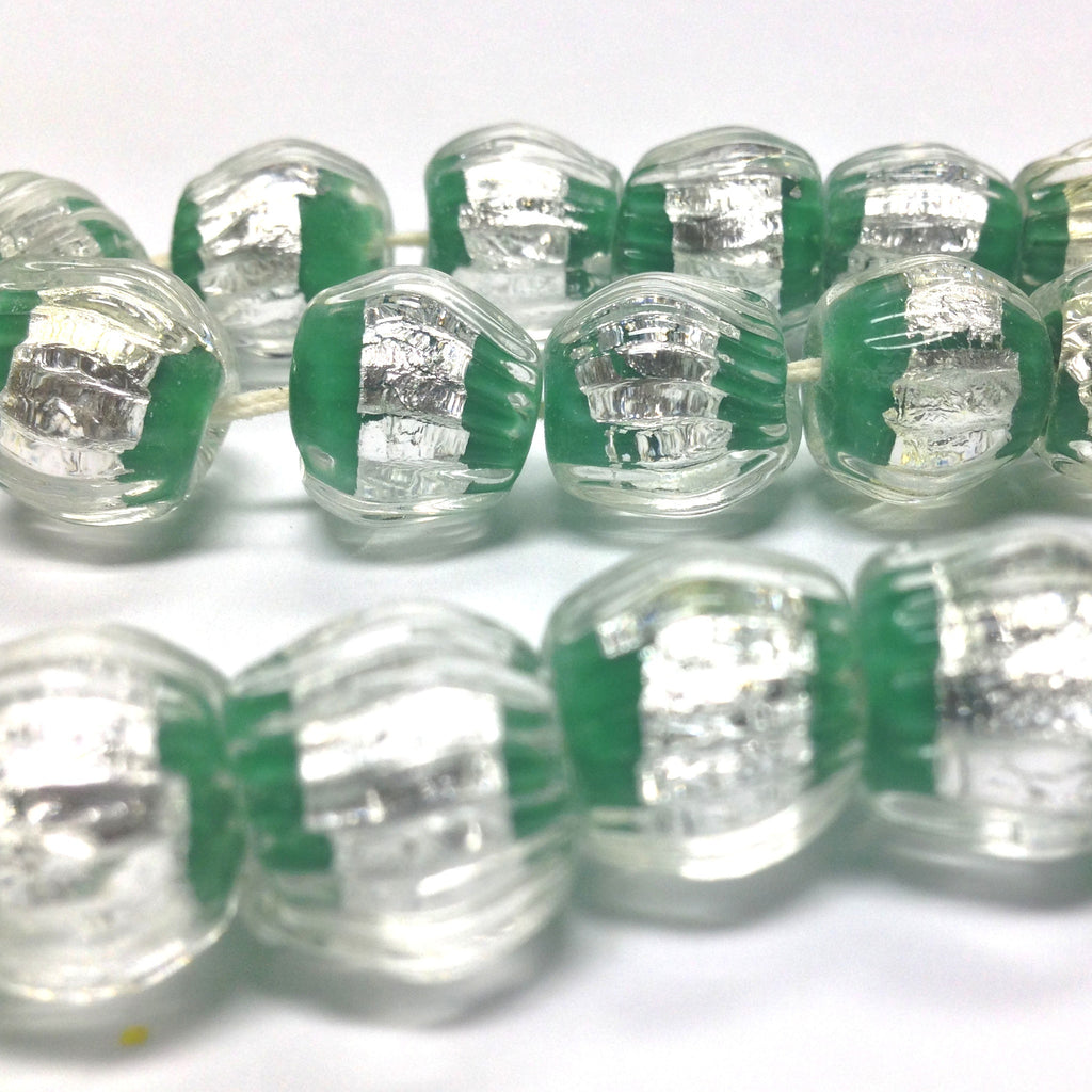 12MM Round Green Bead With Crystal And Foil (24 pieces)