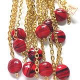12MM Red Glass Disc Goldtone Beadchain (~10 Ft) (1 pieces)