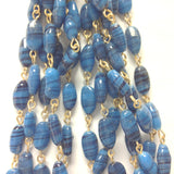12X6MM Blue Glass Oval Goldtone Beadchain (~10 Ft) (1 pieces)