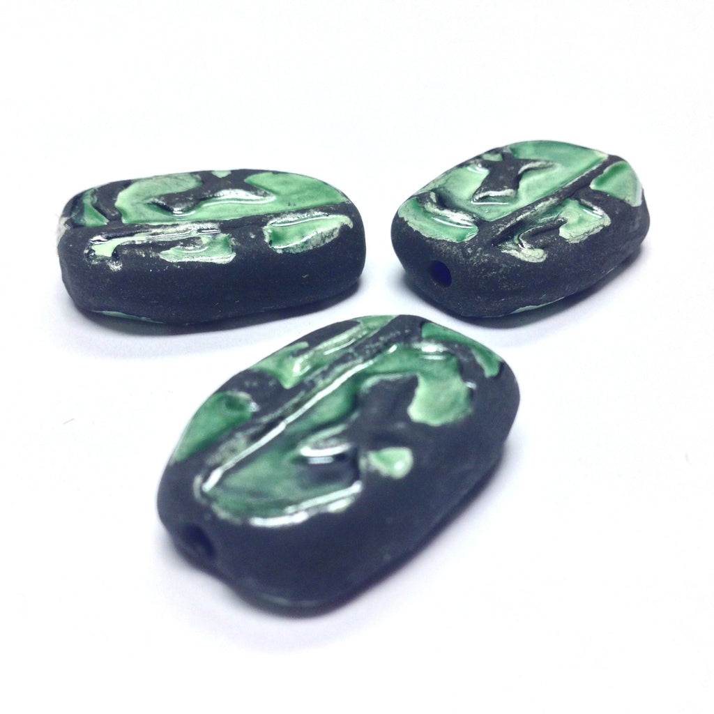 24X16MM Green/Black Ceramic Flat Bead (12 pieces)