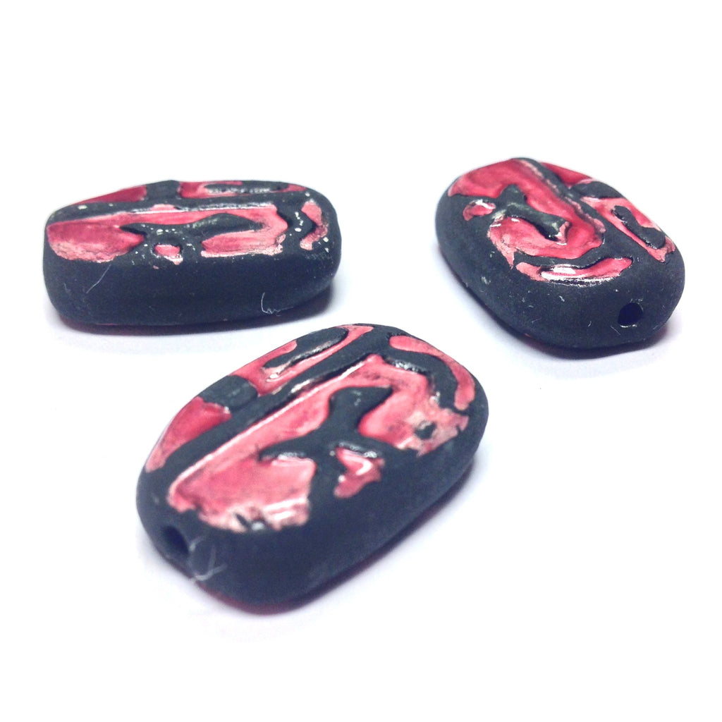 24X16MM Red/Black Ceramic Flat Bead (12 pieces)
