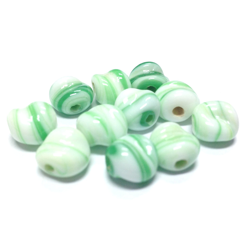 9MM White/Green Swirl Glass Baroque Bead (72 pieces)