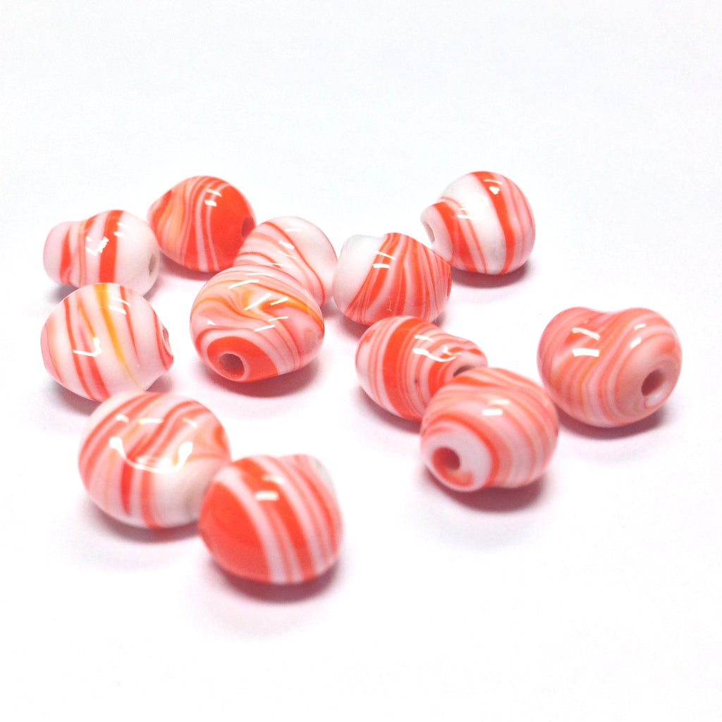 9MM White/Orange Swirl Glass Baroque Bead (72 pieces)