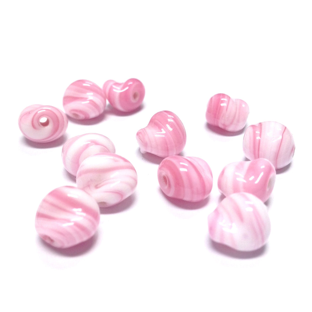9MM White/Pink Swirl Glass Baroque Bead (72 pieces)