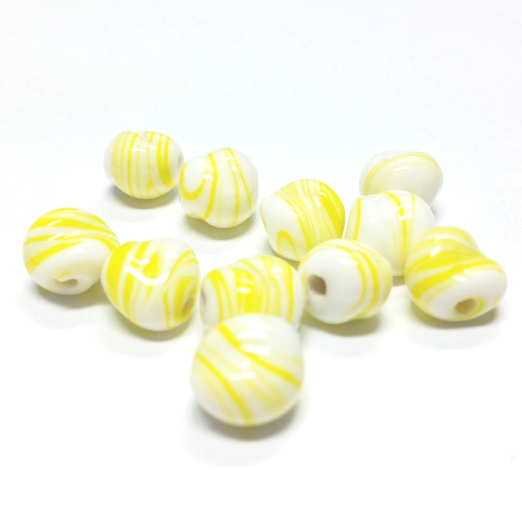 9MM White/Yellow Swirl Glass Baroque Bead (72 pieces)