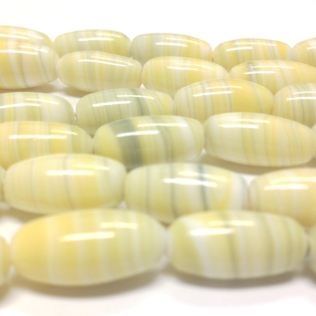 16X8MM Yellow/White/Blue Swirl Oval Glass Bead (72 pieces)