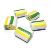 14X11X6MM White Glass Bead w/Green & Yellow Stripes (72 pieces)