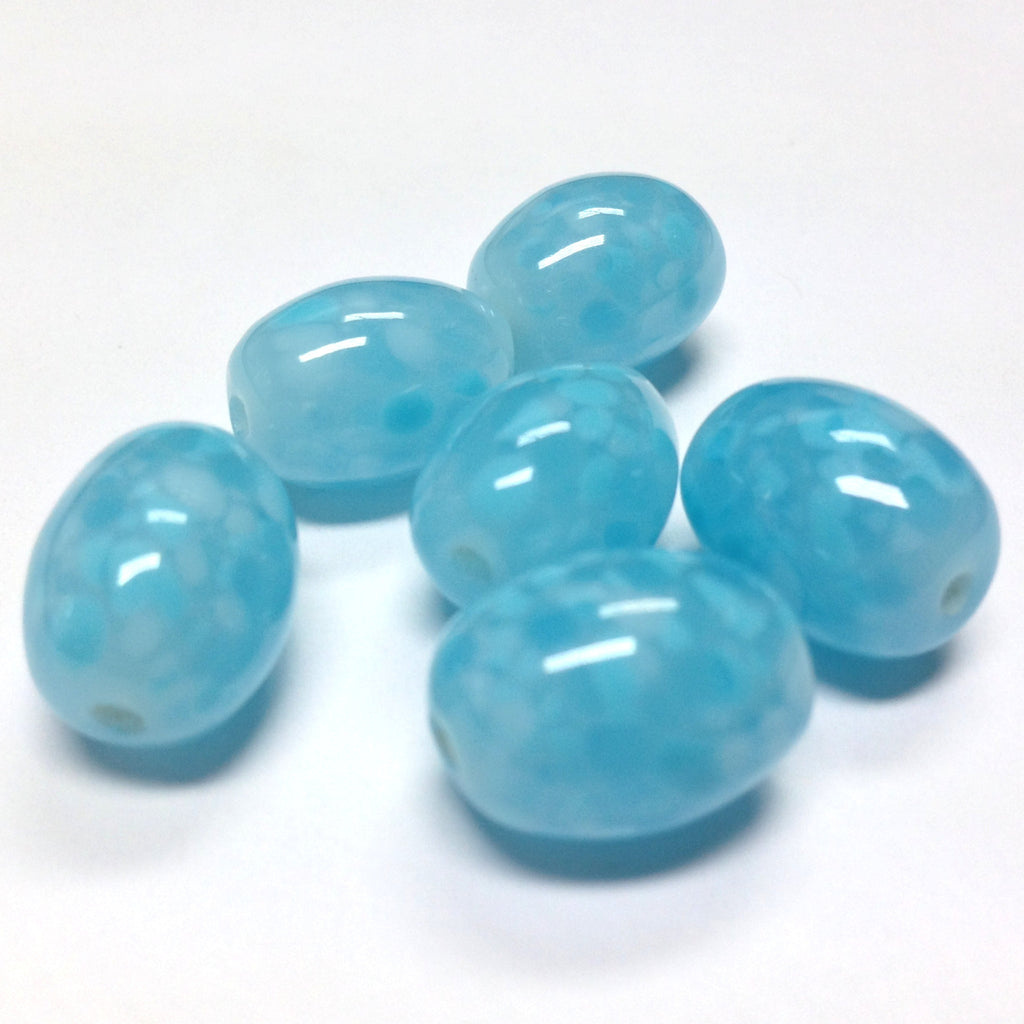 15X11MM Blue Spotted Glass Oval Bead (36 pieces)