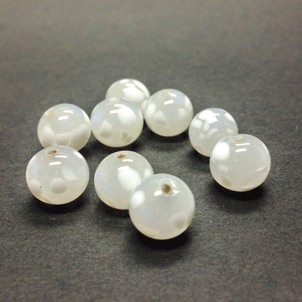 10MM White Spotted Glass Bead (72 pieces)