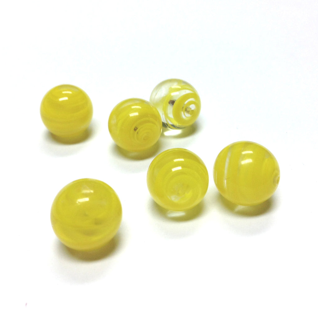 10MM Yellow Swirl Glass Round 1-Hole Ball (36 pieces)