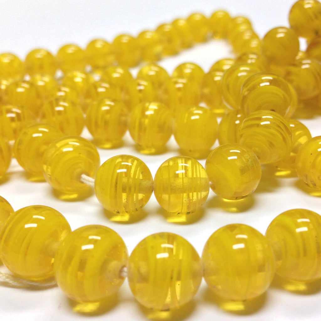10MM Dark Yellow Swirl Glass Round Bead (36 pieces)